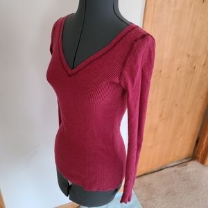 Raspberry V-Neck Top Thermal Long Sleeve Shirt
